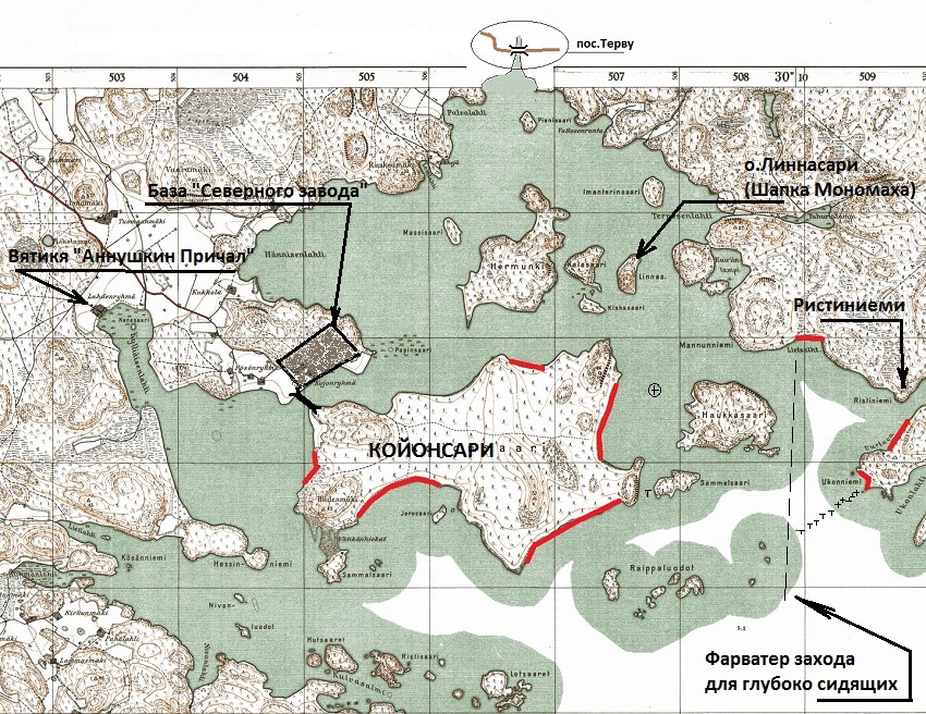 Койонсаари карта глубин